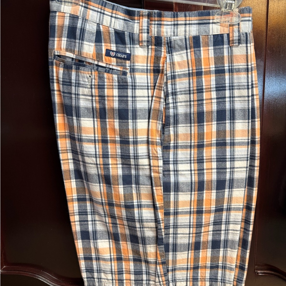 Chaps Men's Plaid Chinos - Orange and Blue